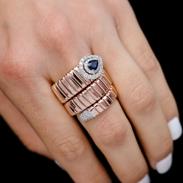 Diamond And Sapphire Coil Wrap Ring 14k Solid Gold 0.55ctw