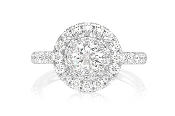 1.00ctw - Round Double Halo - Diamond Engagement Ring - All Natural