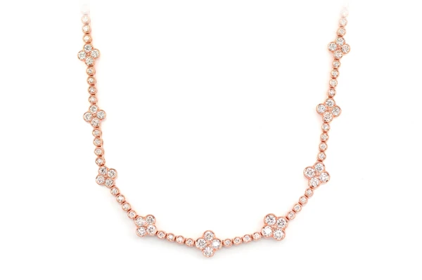 Diamond Clover Station Necklace 14k Solid Gold 5.75ctw 