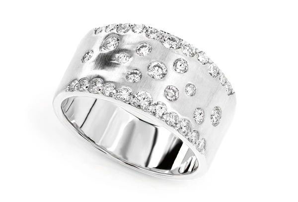 Two Row Scattered Gypsy Set Diamond Band Ring 14k Solid Gold 0.85ctw 