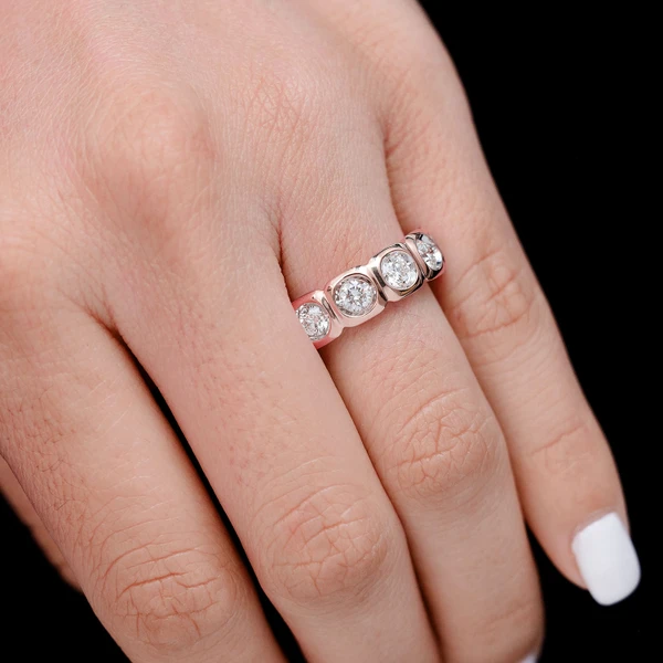 Five Stone Square Bezel Diamond Band Ring 14k Solid Gold 1.00ctw