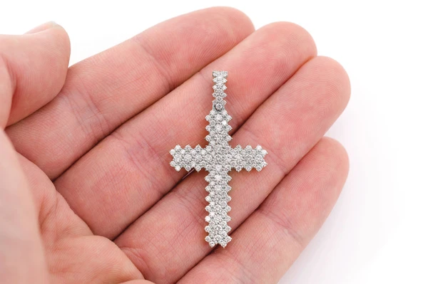 Jagged Cross Diamond Pendant 14k Solid Gold 1.75ctw