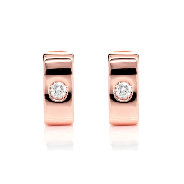 Rectangular Gypsy Set Diamond Hoop Earrings 14k Solid Gold 0.25ctw