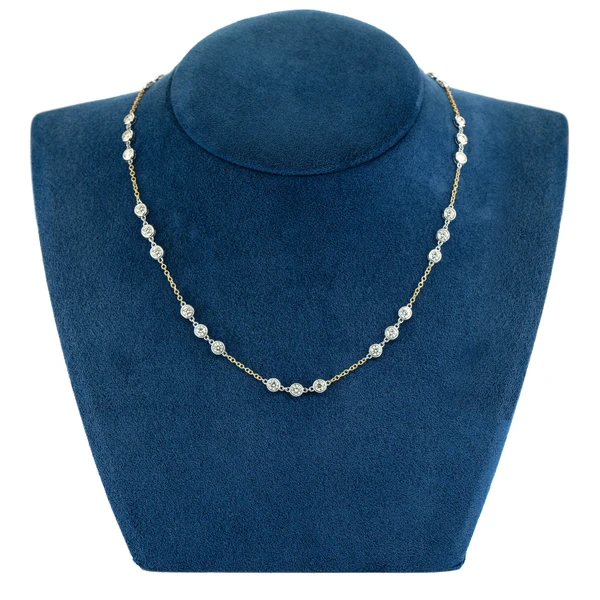 Trio Bezel Set Diamond Necklace Connected 14k Solid Gold 3.65ctw