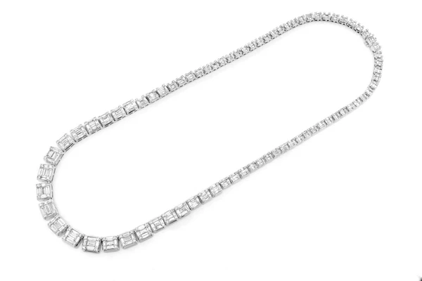 Icebox - Graduated Square Baguette Diamond Necklace 14k