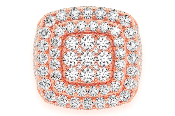 Step Double Halo Signet Diamond Ring 14k Solid Gold 7.00ctw