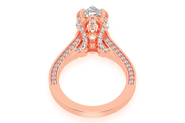 Chant - 3.00ct Pear Shape Solitaire - Deluxe One Row Scallop - Diamond Engagement Ring - Natural Diamonds