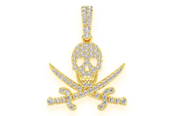 Pirate Skull Diamond Pendant 14k Solid Gold 0.35ctw