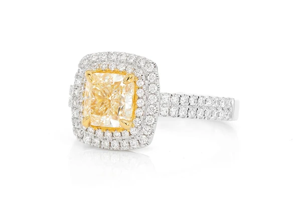 2.00ctw Yellow Diamond Double Halo - Diamond Engagement Ring - All Natural