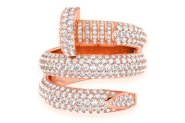 Nail Wrap Diamond Ring 14k Solid Gold 3.00ctw