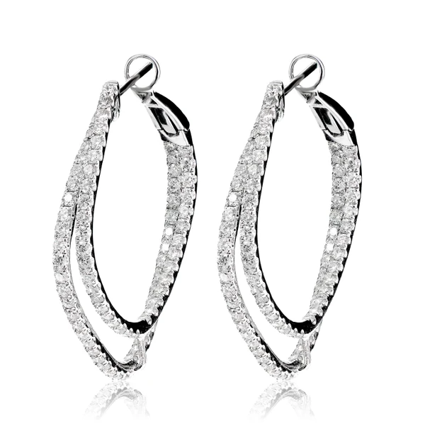 Diamond Uneven Inside-Outside Hoop Earrings 14k Solid Gold 2.75ctw