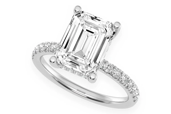 Thinn - 3.00ct Emerald Solitaire - One Row Under Halo - Diamond Engagement Ring - All Natural Vs Diamonds