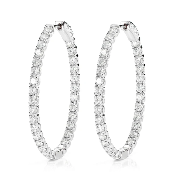 Oval Diamond Insdie Outside Hoop Earrings 14k Solid Gold 5.00ctw 