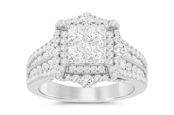 2.50ctw - Square Cluster Wide Band - Diamond Engagement Ring - All Natural