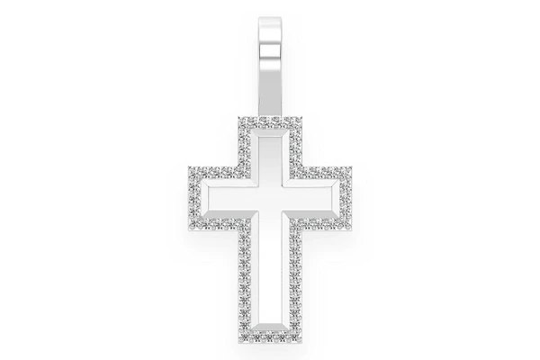 Diamond Border Cross Pendant 14k Solid Gold 0.35ctw