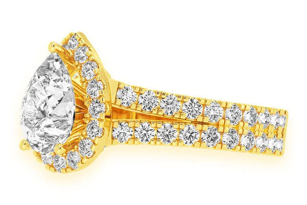 Sphinx - 2.00ct Pear Solitaire - Two Row Split Scallop - Diamond Engagement Ring - All Natural Diamonds
