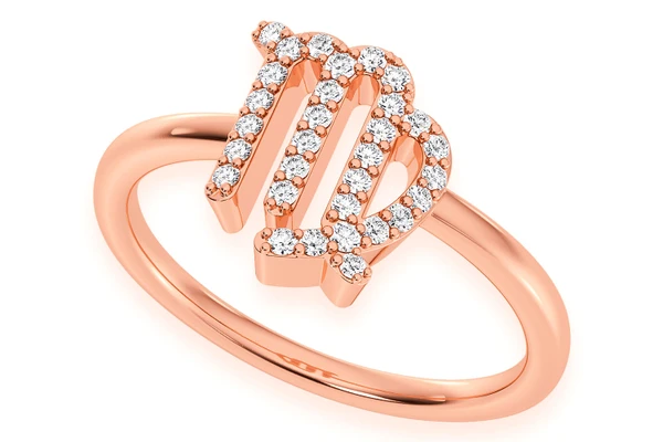 Virgo Zodiac Diamond Ring 14k Solid Gold 0.15ctw
