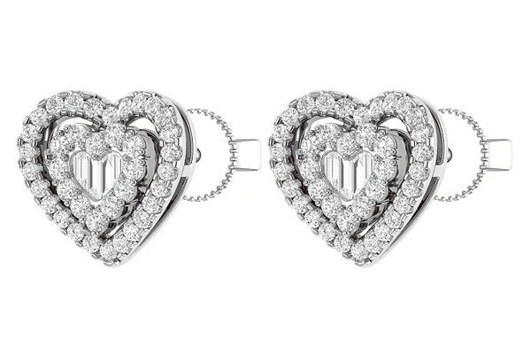 Heart Baguette Diamond Stud Earrings 14k Solid Gold 0.80ctw