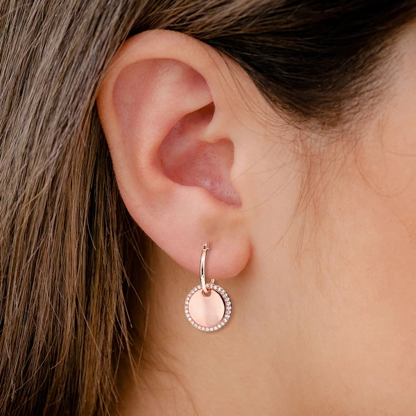 Diamond Dangling Halo Disc Hoop Earrings 14k Solid Gold 0.40ctw