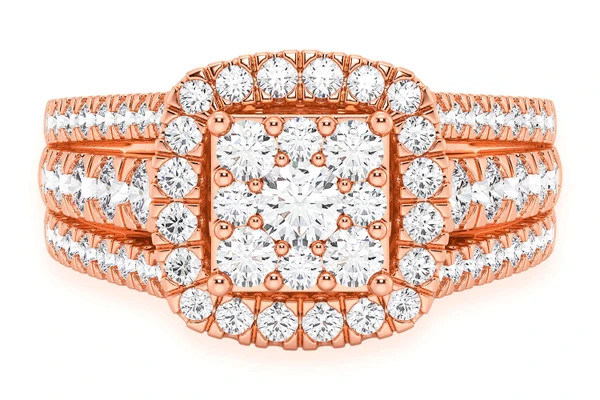 1.25ctw Three Row Square Comp Halo - Diamond Engagement Ring - All Natural