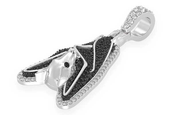 Hanging Bat Black & White Diamond Pendant 14k Solid Gold 1.00ctw