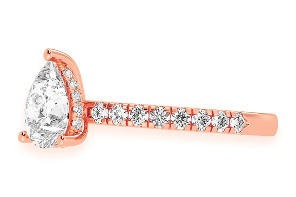 Thinn - 1.00ct Pear Solitaire - One Row Under Halo - Diamond Engagement Ring - All Natural