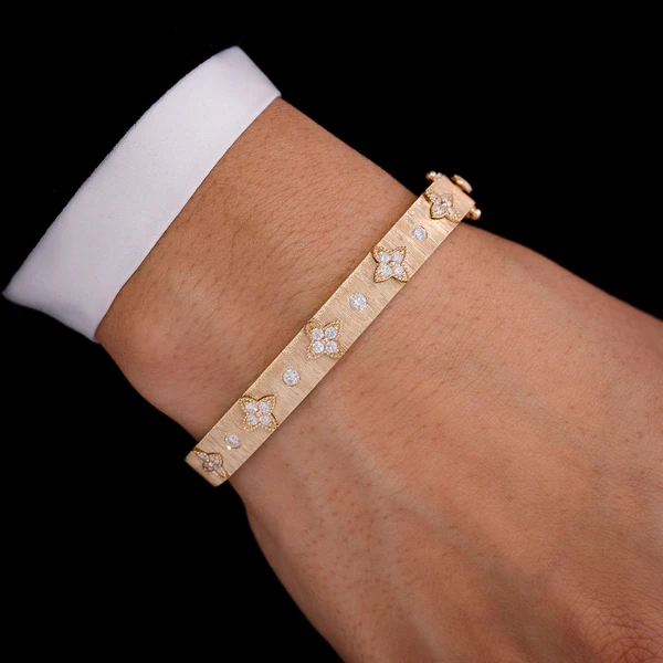 Four Petal Florentine Diamond Bracelet 14k Solid Gold 0.75ctw