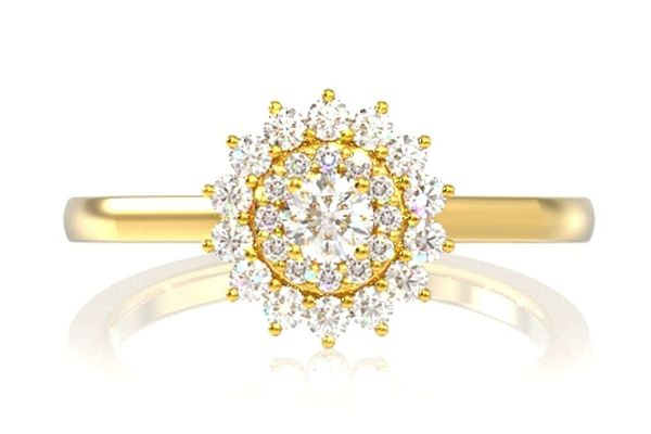 Double Halo Floral Diamond Ring 14k Solid Gold 0.35ctw