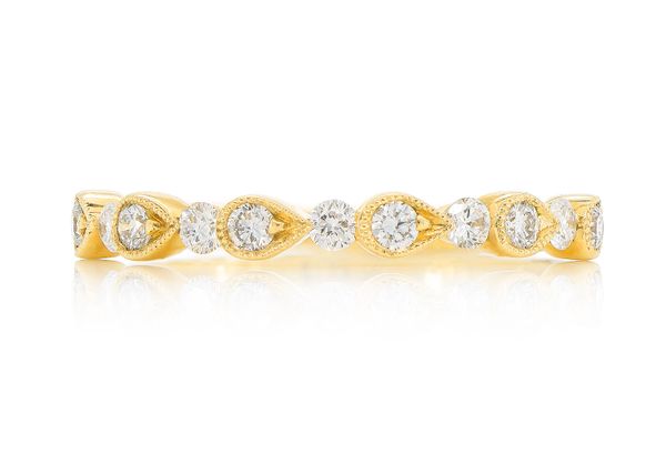 Round & Pear Bezel Stackable Diamond Band 14k Solid Gold 0.35ctw