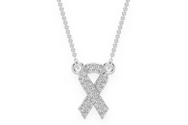 Awareness Ribbon Diamond Necklace Connected 14k Solid Gold 0.15ctw