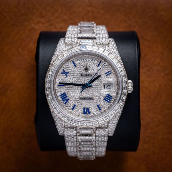 Rolex Day Date 40 - Platinum Blue Roman Custom Iced Out [228206] - Nc