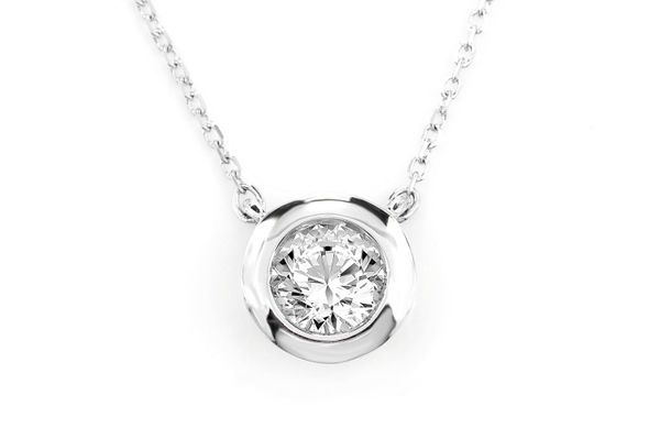 Solitaire Round Bezel Pendant Necklace Attached 14k Solid Gold 0.40ct