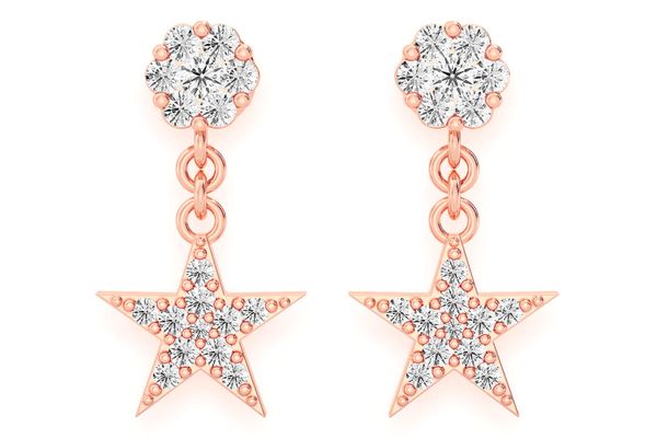 Star Dangling Stud Diamond Earrings 14k Solid Gold 0.40ctw