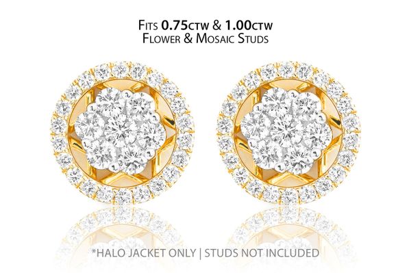 Flower & Mosaic Halo Diamond Earring Jacket 14k Solid Gold 0.50ctw