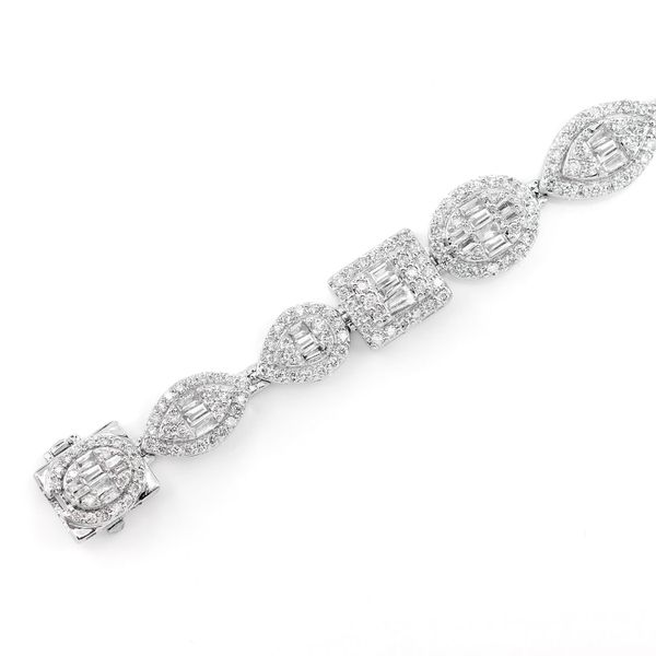 Baguette And Round Multi Shape Link Diamond Bracelet 14k Solid Gold 5.00ctw