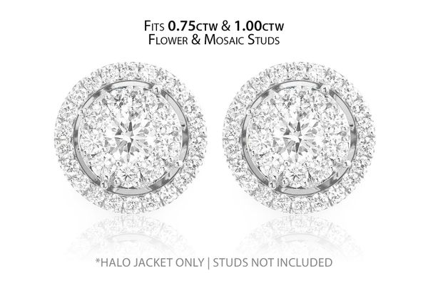 Flower & Mosaic Halo Diamond Earring Jacket 14k Solid Gold 0.50ctw