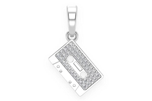 Music Cassette Diamond Pendant 14k Solid Gold 0.20ctw