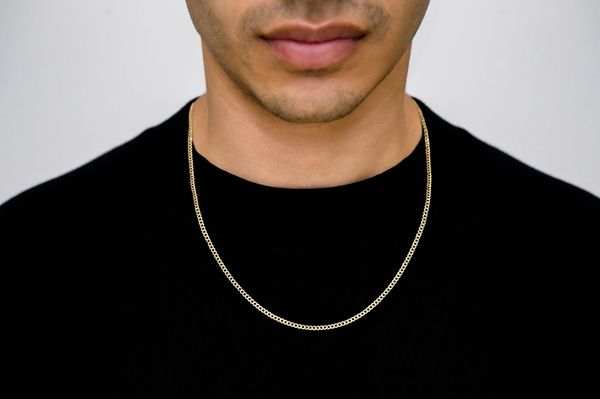 2.5MM Flat Curb Link 14k Solid Gold Chain