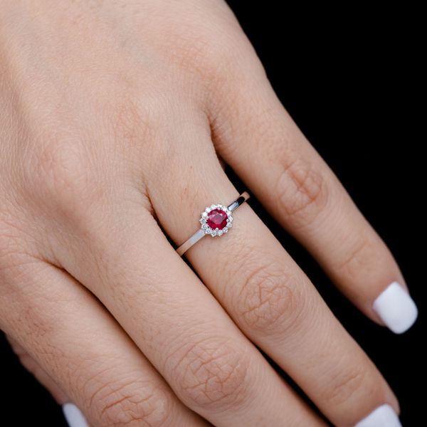 Ruby And Diamond Princess Halo Ring 14k Solid Gold 0.38ctw