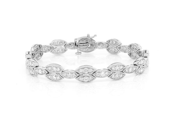 Milgrain Marquise Diamond Cluster Link Bracelet 14k Solid Gold 5.25ctw