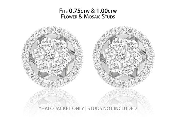 Flower & Mosaic Halo Diamond Earring Jacket 14k Solid Gold 0.50ctw