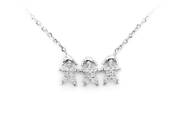 Three Girls Diamond Necklace 14k Solid Gold 0.05ctw