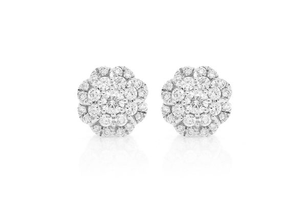 Floral Double Halo Diamond Earrings 14k Solid Gold 0.50ctw