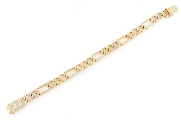 6MM Figaro Link Diamond Bracelet 14k Solid Gold 3.50ctw