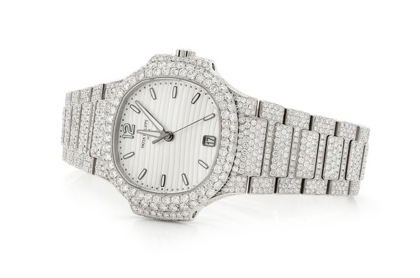 Patek Philippe Nautilus Ladies 35MM Steel - Fully Iced Out