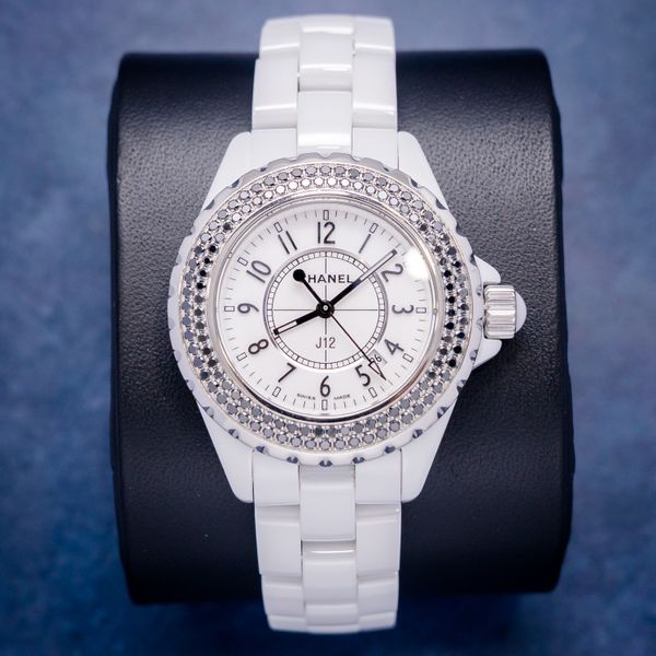 Chanel J12 - White Ceramic - Black Diamond Bezel - Watch Only (sw912)