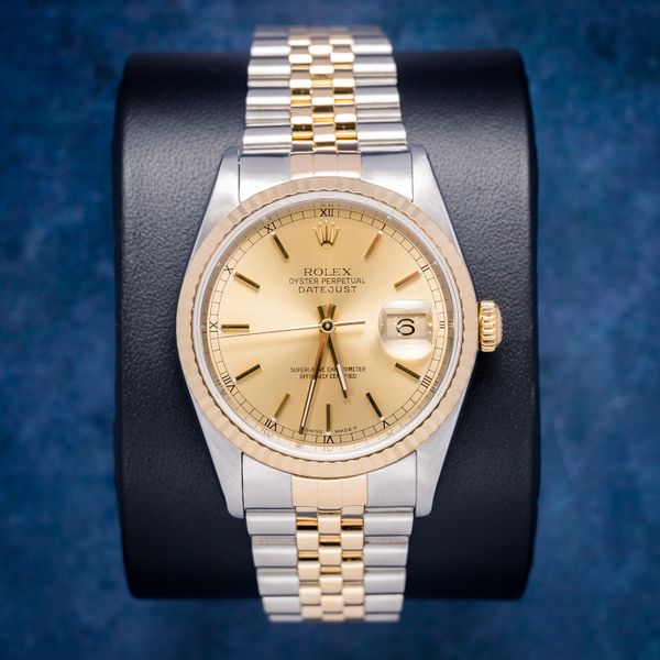Rolex Datejust (16233) Steel & Yellow Gold - Champagne Index Dial - Jubilee Brac - Watch & Box