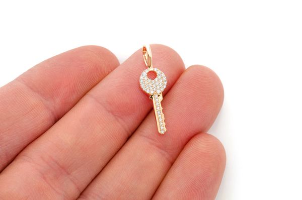 Key Diamond Pendant 14k Solid Gold 0.15ctw