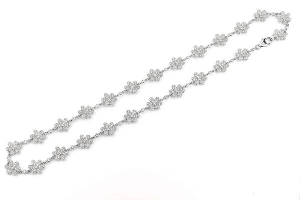 Six Petal Flower Diamond Link Station Chain 14k Solid Gold 7.00ctw