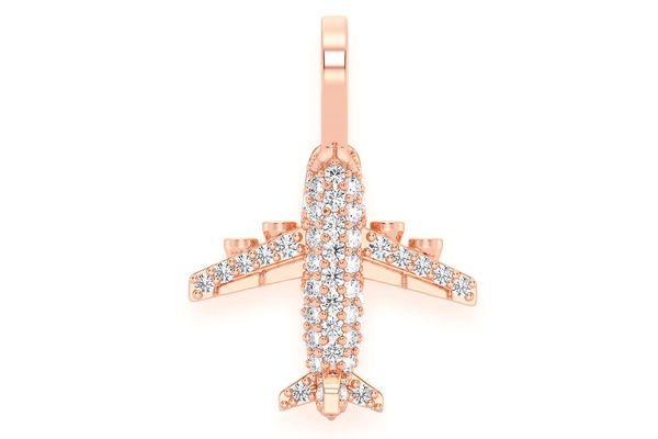 Airplane Diamond Pendant 14k Solid Gold 0.40ctw